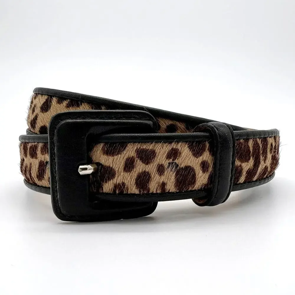 Vintage 90s Talbots Leopard Calf Hair Leather Belt Italy Size S Animal Print
